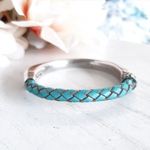 Turquoise Leather Half Crescent Magnetic Cuff